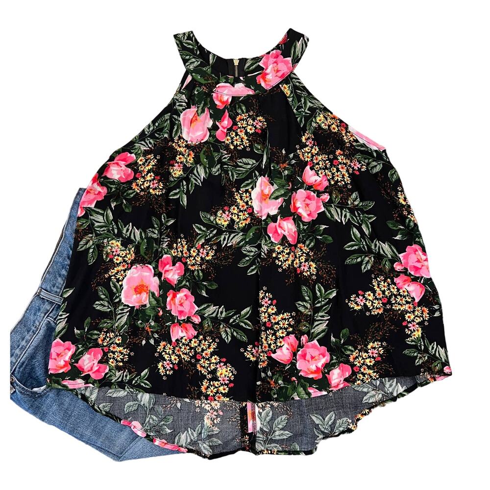 NWT - Altar'd State Black & Pink Floral Rayon Boho Tank - SIZE SMALL